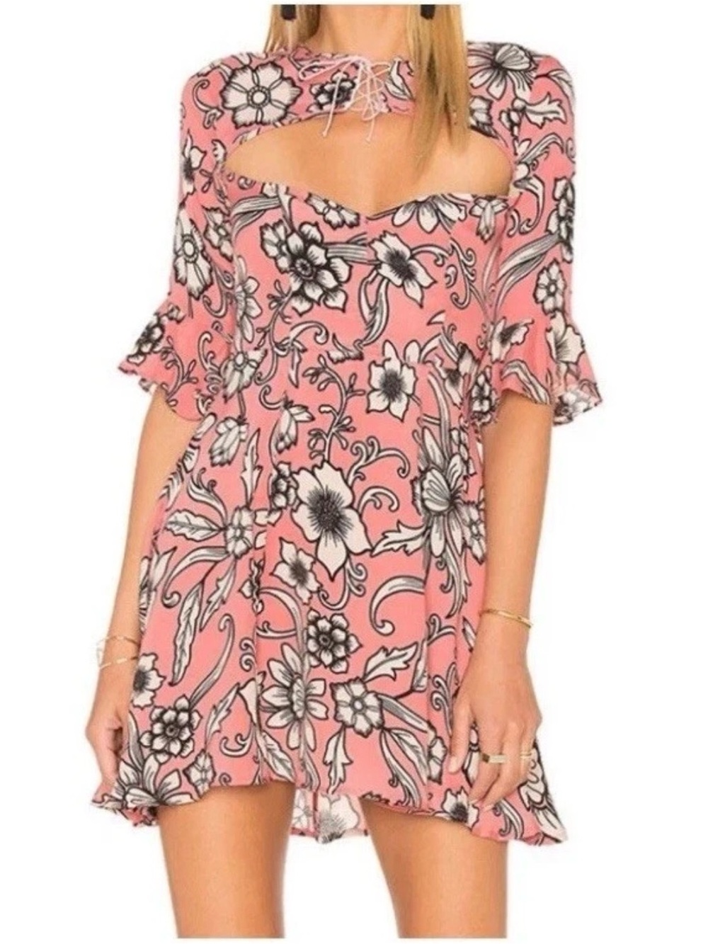 NWT For Love & Lemons - Pink Floral Ayla Mini Dress - Women’s Size Large